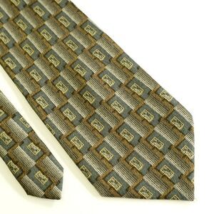 Louis Roth Green‎ Brown Metallic Print Wide Silk Tie